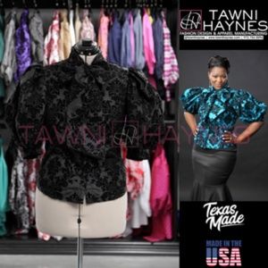 Taffeta Damask Bow Blouse Black & Black